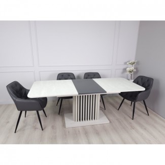 Стіл обідній рокладний CASANDRA S/A MAX 160(210)x90 шовковий камінь / антрацит/Касандра