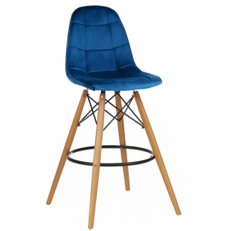 Барний стілець із велюровим сидінням і дерев’яними ніжками Лорена Н синій Барний стілець із велюровим сидінням і дерев’яними ніжками Лорена Н синій