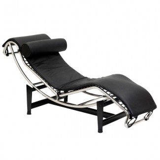 Шезлонг Лекор нержавіюча сталь, чорний шкірозамінник