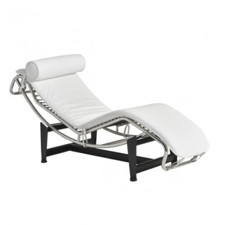 Шезлонг Лекор нержавіюча сталь, білий шкірозамінник