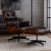 Крісло Релакс з отоманкою, чорна шкіра, колір дерева горіх