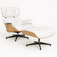Крісло з отоманкою Релакс біла шкіра, колір дерева ясен